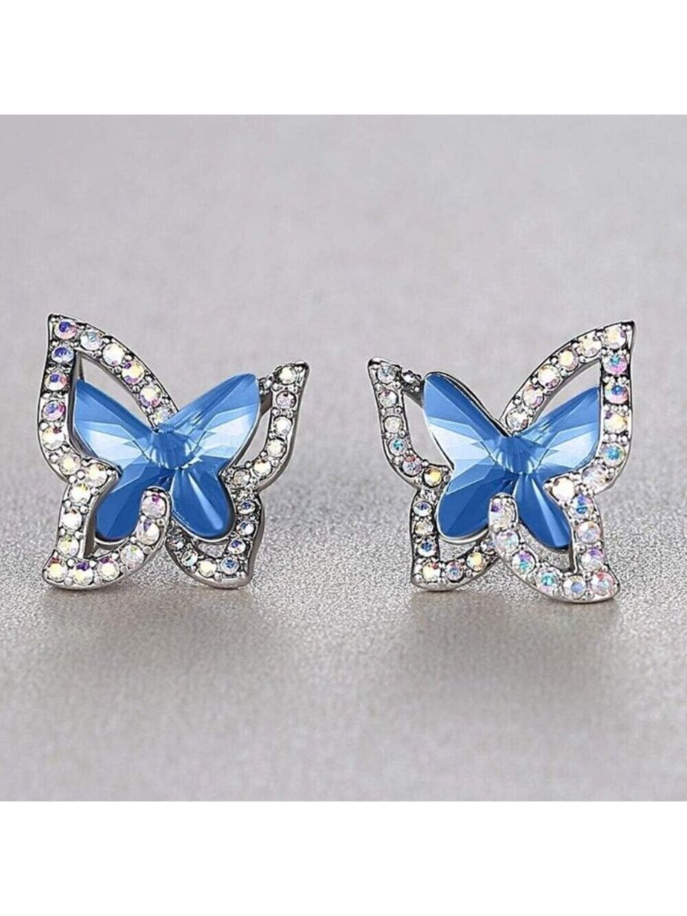 Women's Light Blue Crystal Crisscros Butterfly Birthstone Sparkle Earrings